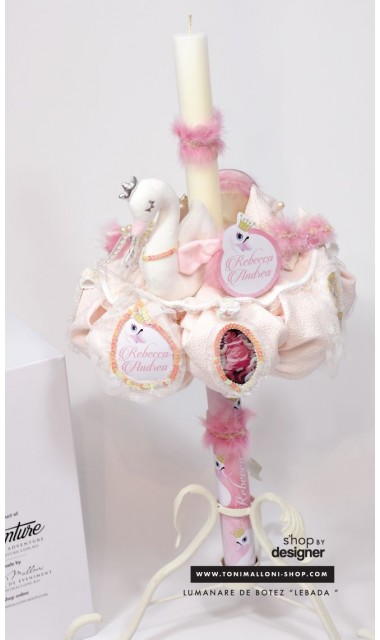 Lumanare de botez pentru fetite cu lebeda fermecata, Lebada Roz Pink Swan 7